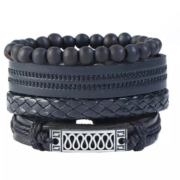 Men’s Genuine Leather Layered Bracelet - Picture 2 of 4